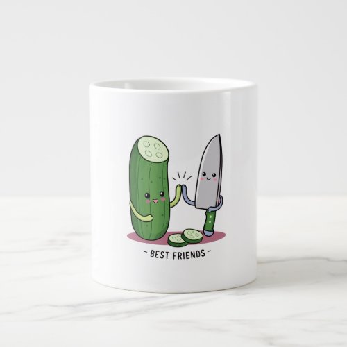 Kawaii Cucumber and Knife _ Best friends Giant Coffee Mug