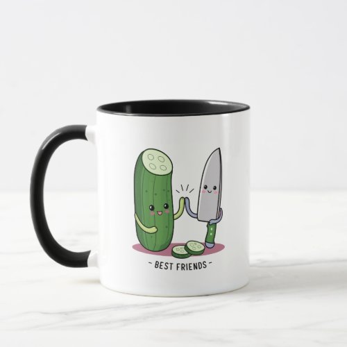 Kawaii Cucumber and Knife _ Best friends Mug