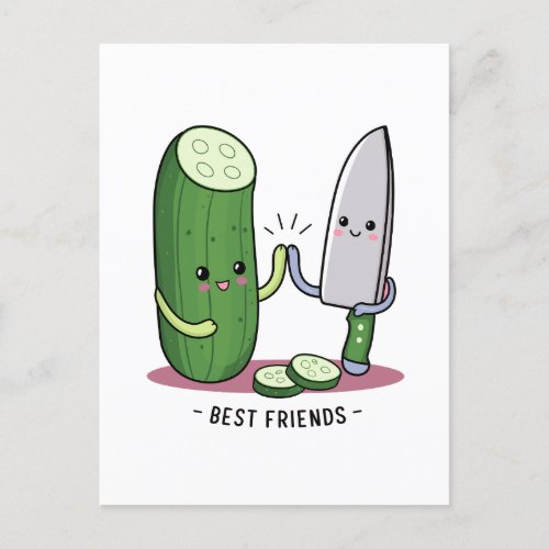 Kawaii Cucumber and Knife _ Best friends Postcard