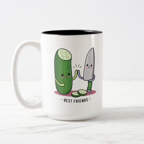 Kawaii Cucumber and Knife _ Best friends Two_Tone Coffee Mug