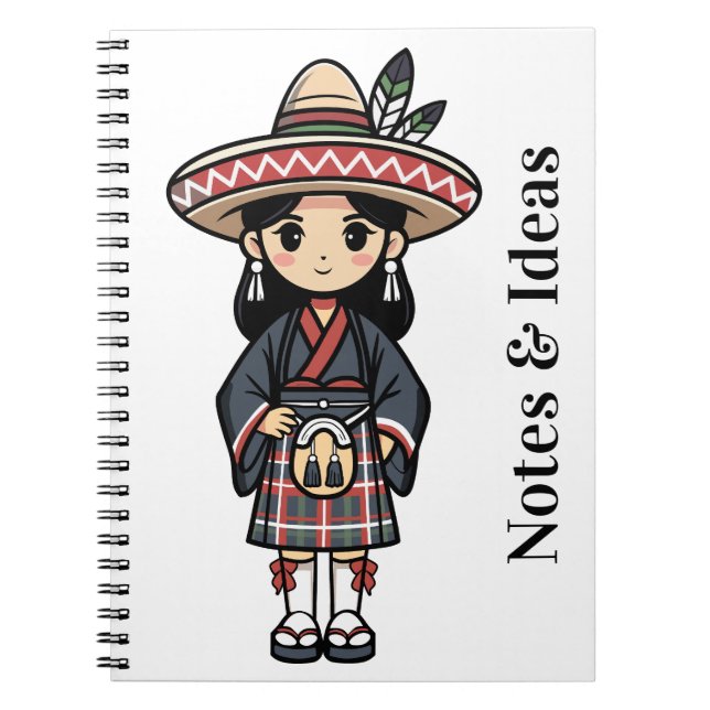 Kawaii Cultural Girl Illustration Notebook (Front)