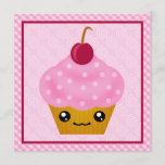 Kawaii Cupcake Cherry Birthday Party Invitations