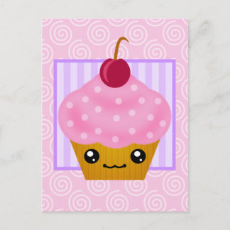 Kawaii Cupcake Cherry Postcard