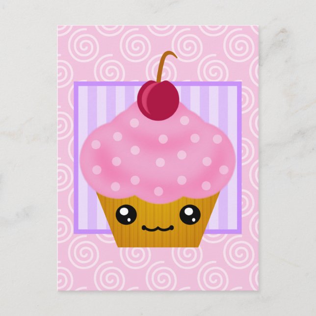 Kawaii Cupcake Cherry Postcard (Front)