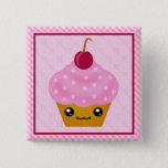 Kawaii Cupcake Cherry Square Button