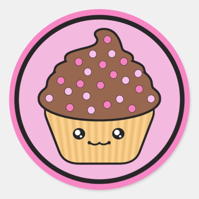Kawaii Cupcake Chocolate Frosting Classic Round Sticker (Front)