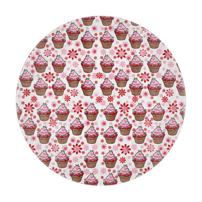 Kawaii Cupcake Design – Cute Dessert Illustration  Cutting Board (Front)