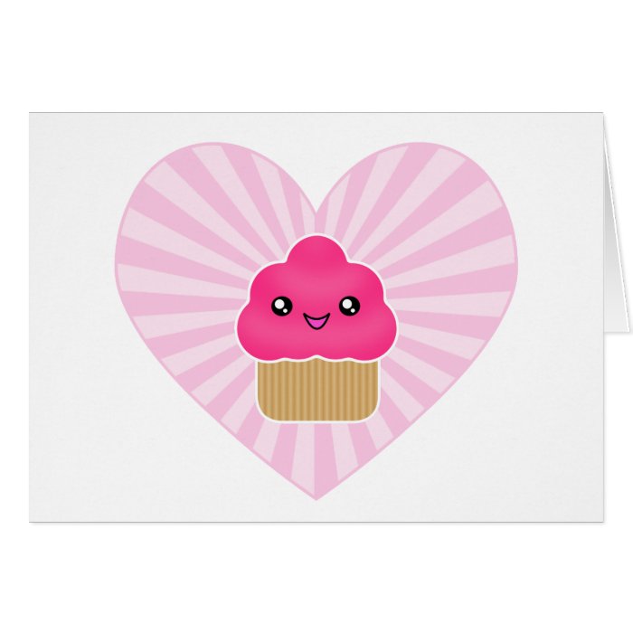 Kawaii Cupcake Heart Birthday Card