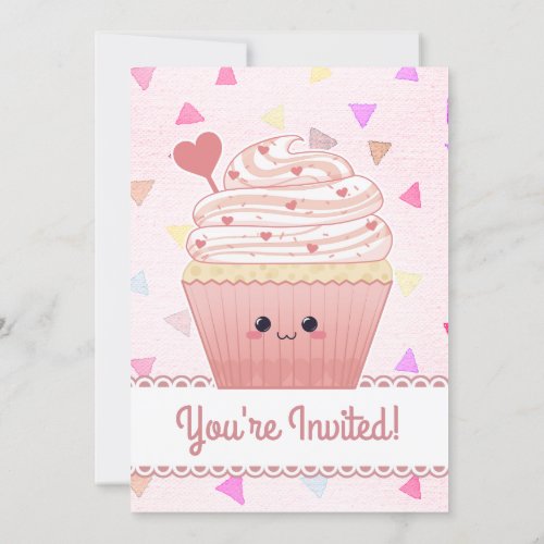 Kawaii Cupcake Hearts pink Invitation