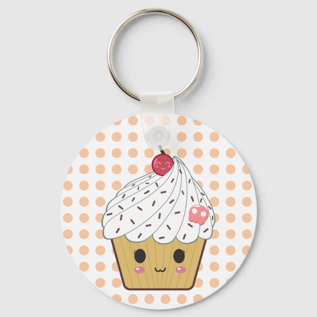 Kawaii Cupcake in Polka Dots Keychain (Front)