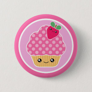 Kawaii Cupcake Strawberry Button