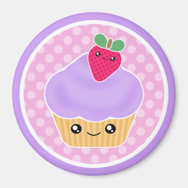 Kawaii Cupcake Strawberry Magnet (Front)