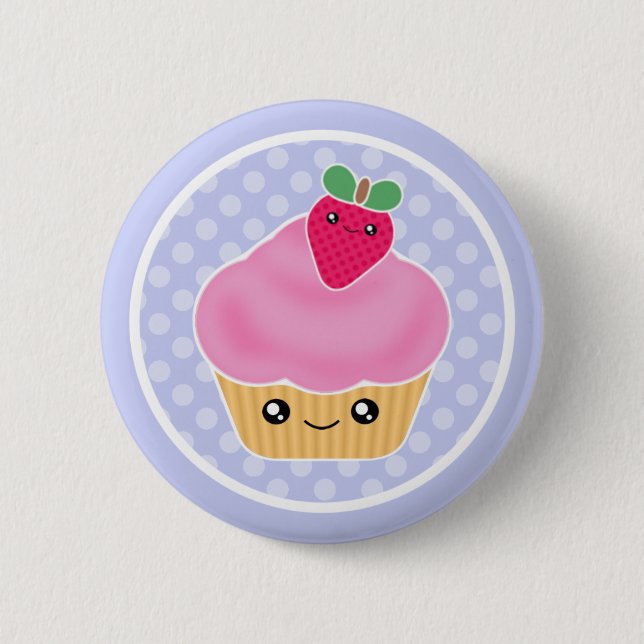 Kawaii Cupcake Strawberry Pinback Button (Front)