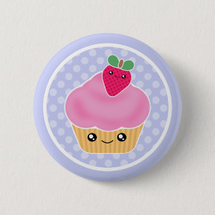 Kawaii Cupcake Strawberry Pinback Button