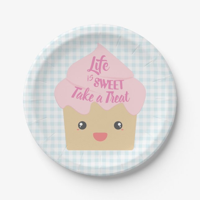 Kawaii Cupcake Take a Treat Paper Plates (Front)