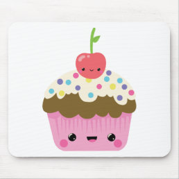 Kawaii Cupcake with Cherry on Top Mouse Pad