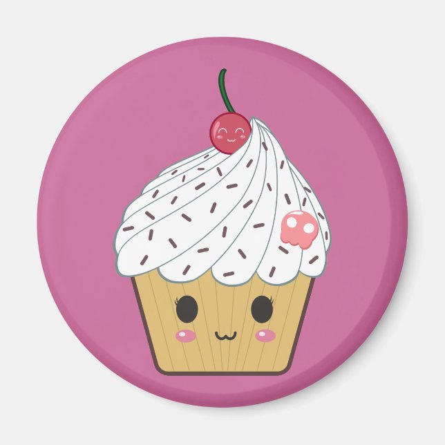 Kawaii Cupcake with Pink Sugar Skull and Cherry Magnet (Front)