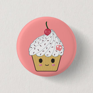 Kawaii Cupcake with Pink Sugar Skull and Cherry Pinback Button