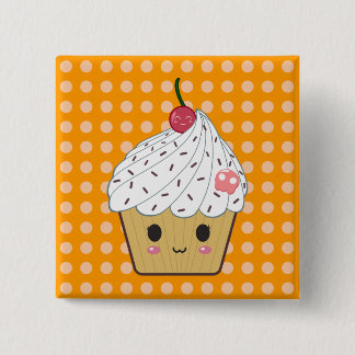 Kawaii Cupcake with Pink Sugar Skull and Cherry Pinback Button