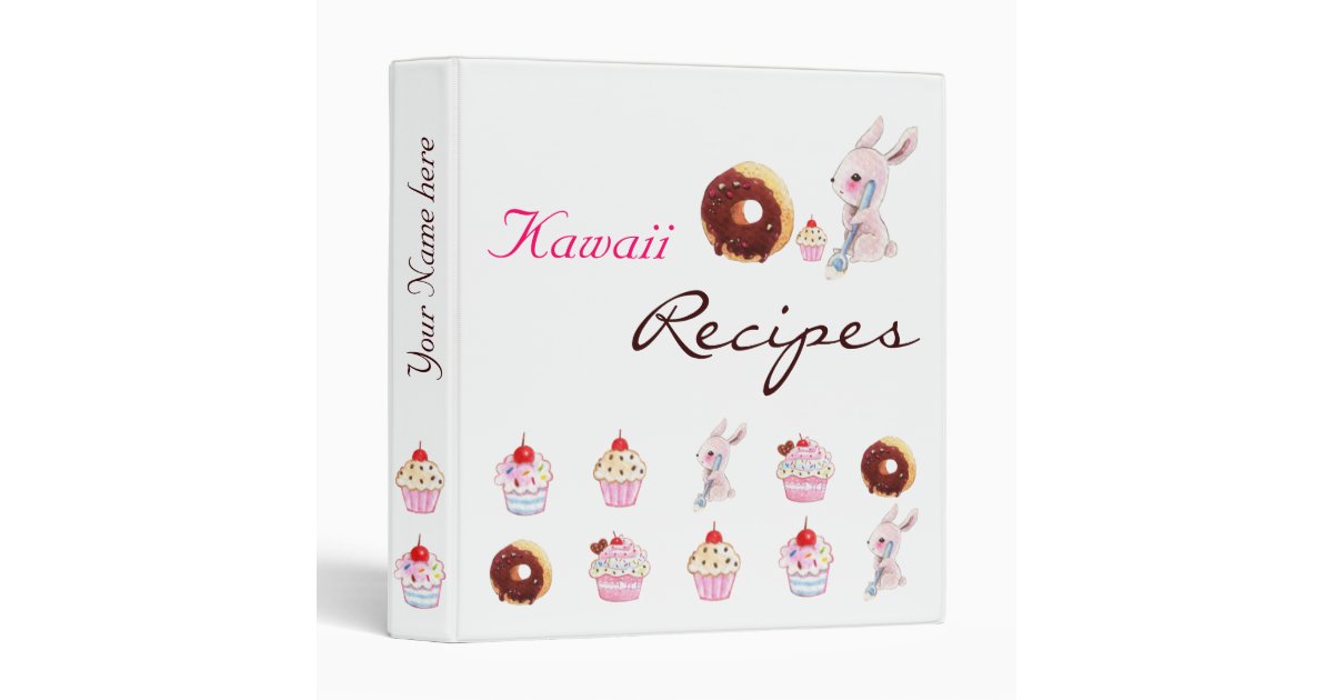 Kawaii cupcakes and cute bunny - Recipes Binder | Zazzle