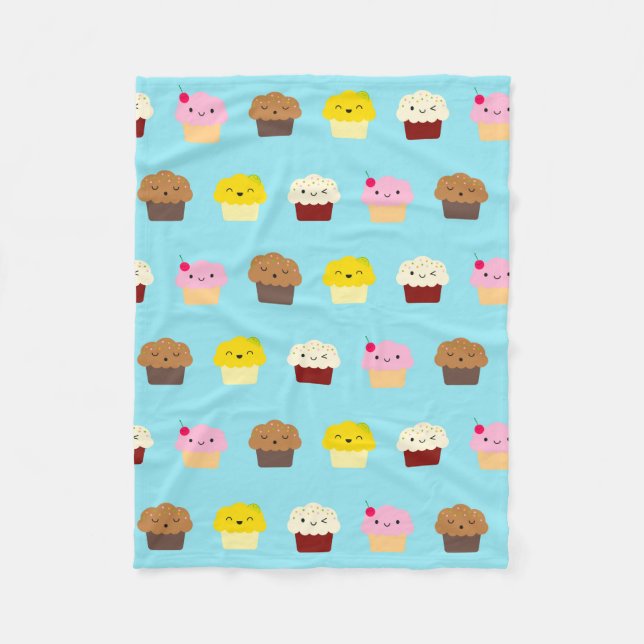 Kawaii Cupcakes Fleece Blanket (Front)