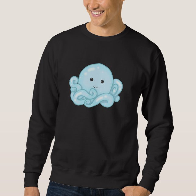 Kawaii Cute Aesthetic Happy Pastel Blue Octopus Sweatshirt (Front)