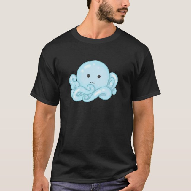 Kawaii Cute Aesthetic Happy Pastel Blue Octopus T-Shirt (Front)
