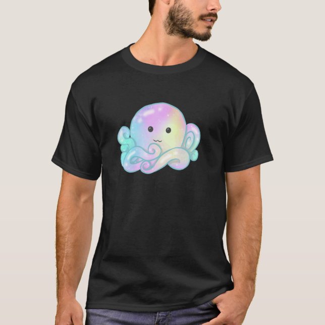 Kawaii Cute Aesthetic Happy Pastel Galaxy Octopus T-Shirt (Front)