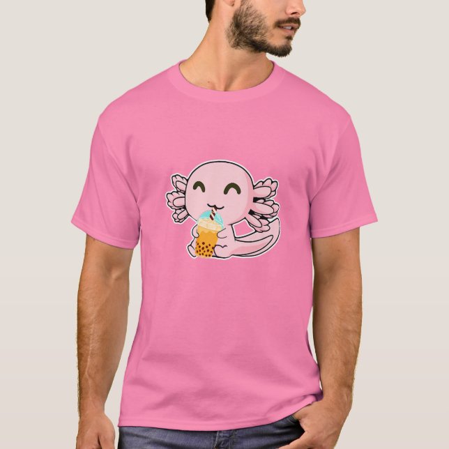 Kawaii Cute Anime Axolotl Boba Tea Bubble Milk Tea T-Shirt (Front)