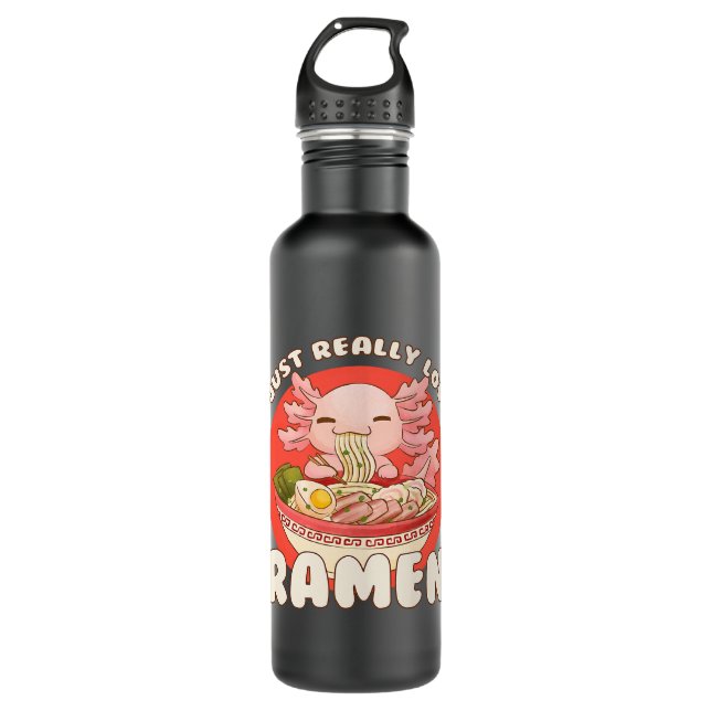 Kawaii Cute Anime axolotl Otaku Japanese Ramen Noo Stainless Steel Water Bottle (Front)