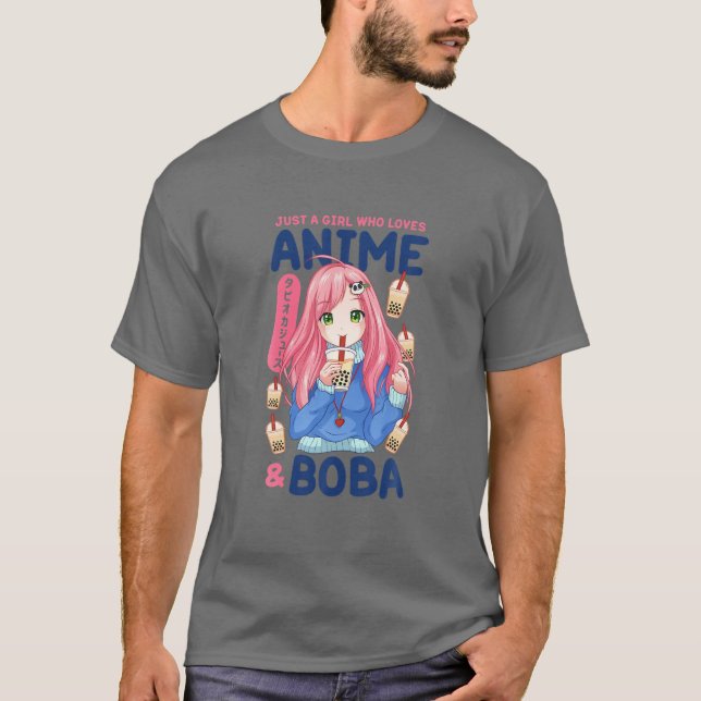Kawaii Cute Anime Girl Otaku Japanese Boba Tea Gif T-Shirt (Front)