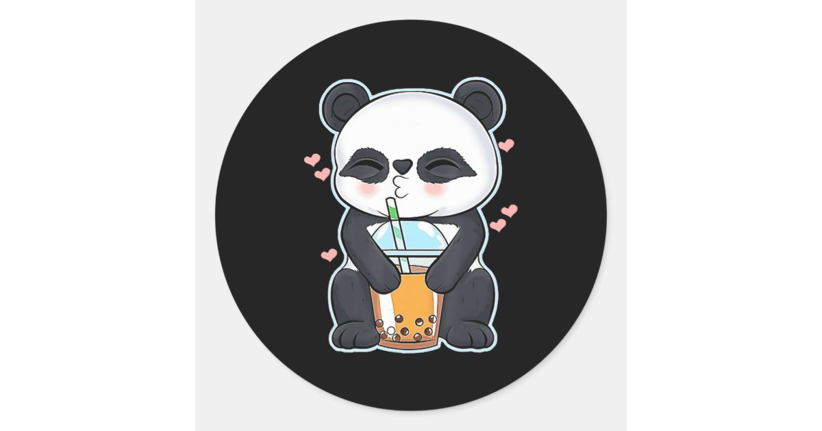 Kawaii Cute Anime Panda Boba Bubble Tea Otaku Men Classic Round Sticker ...