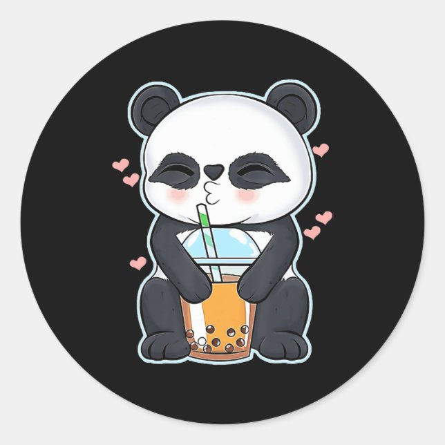 Kawaii Cute Anime Panda Boba Bubble Tea Otaku Men  Classic Round Sticker (Front)