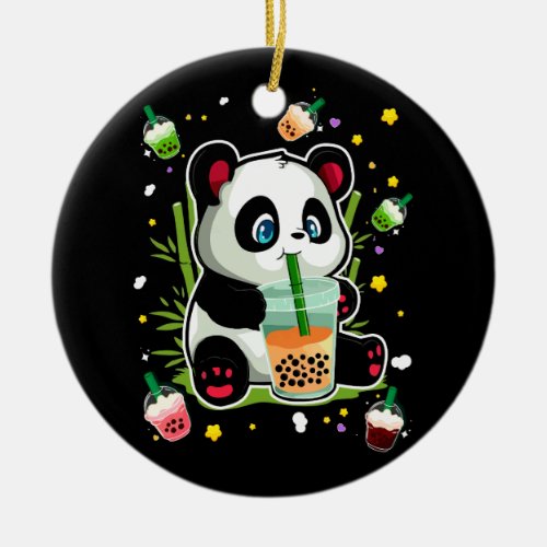 Kawaii Cute Anime Panda Drinking Bubble Boba Tea M Ceramic Ornament