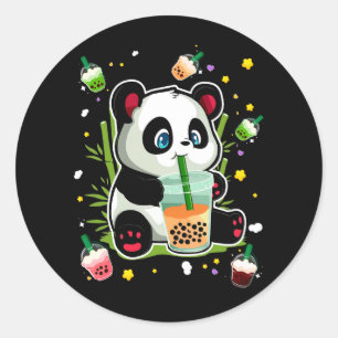 Kawaii Cute Anime Panda Drinking Bubble Boba Tea M Classic Round Sticker