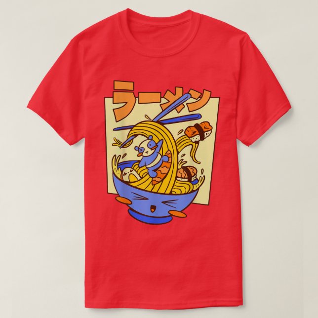 Kawaii Cute Anime Panda Otaku Japanese Ramen Noodl T-Shirt (Design Front)