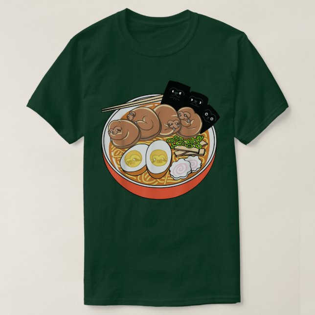 Kawaii Cute Anime Sloth Otaku Japanese Ramen Noodl T-Shirt (Design Front)