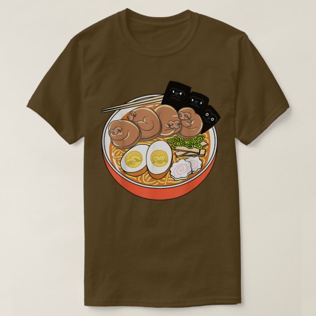 Kawaii Cute Anime Sloth Otaku Japanese Ramen Noodl T-Shirt (Design Front)
