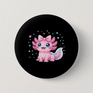 Kawaii Cute Axolotl Coquette Bow Women Girls Kids Button