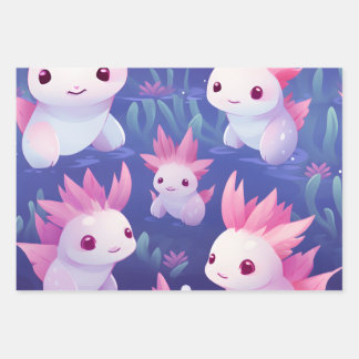 Kawaii Cute Baby Axolotls Wrapping Paper Sheets