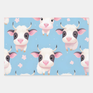Kawaii Cute Baby Cows Wrapping Paper Sheets