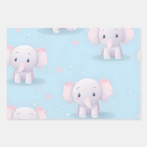 Kawaii Cute Baby Elephant Wrapping Paper Sheets