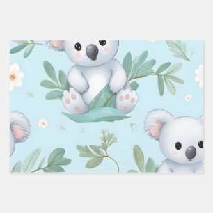 Kawaii Cute Baby Koala Bears Wrapping Paper Sheets