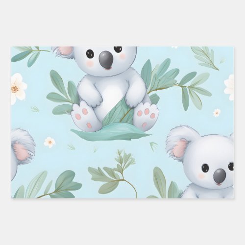 Kawaii Cute Baby Koala Bears Wrapping Paper Sheets