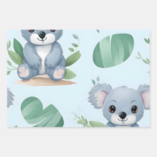 Kawaii Cute Baby Koala Bears Wrapping Paper Sheets