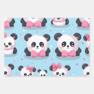 Kawaii Cute Baby Pandas Wrapping Paper Sheets