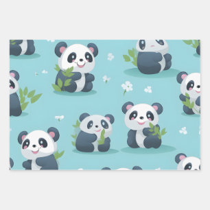 Kawaii Cute Baby Pandas Wrapping Paper Sheets