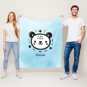Kawaii cute Bear Face - Kawaii Minimalist Line Art Fleece Blanket
