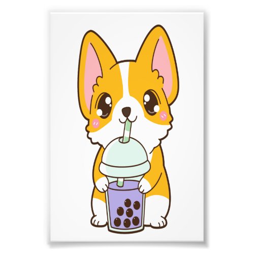 Kawaii Cute Boba Corgi Dog Taro Bubble Pearl Milk Photo Print