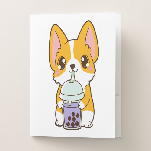 Kawaii Cute Boba Corgi Dog Taro Bubble Pearl Milk Pocket Folder